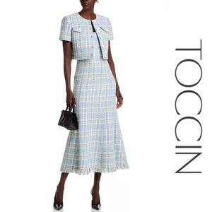 Toccin Sky Blue Plaid Tweed Jacket & Dress Set*NWT